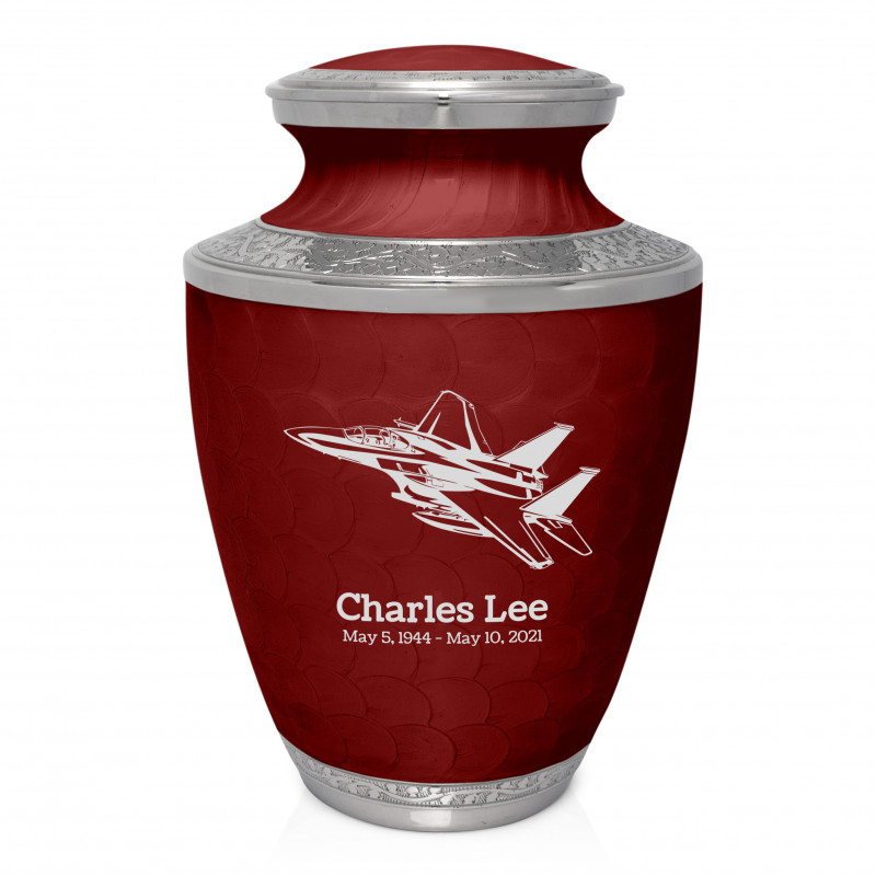 Fighter Jet Plane Cremation Urn - Rose Red