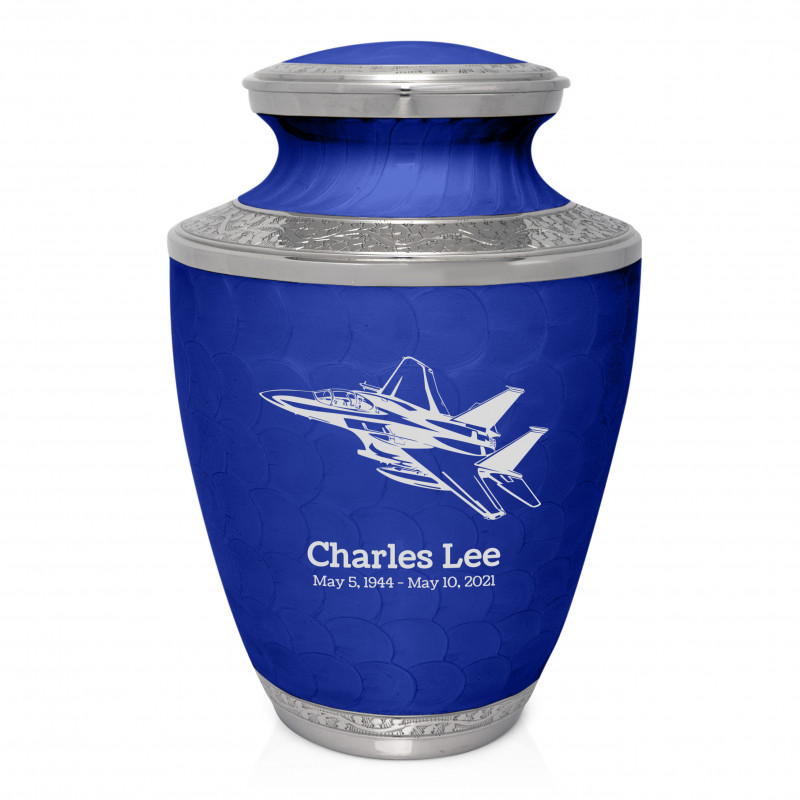 Fighter Jet Plane Cremation Urn - Royal Blue