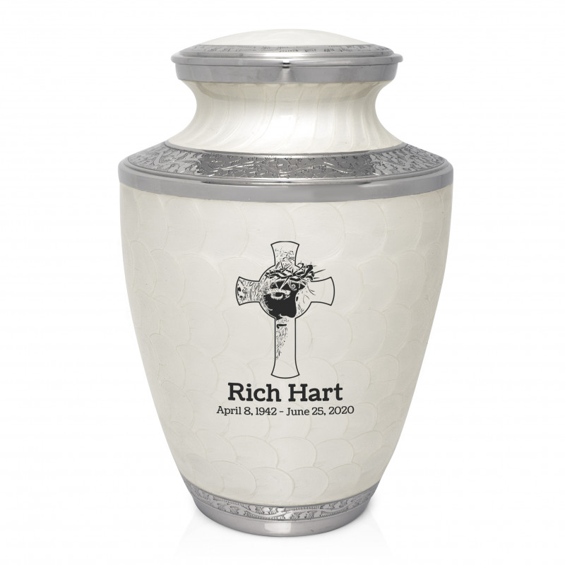 Jesus Crucifix Cremation Urn - Radiant White