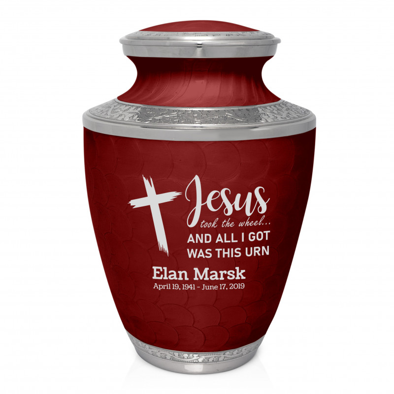 Jesus Took The Wheel Cremation Urn - Rose Red