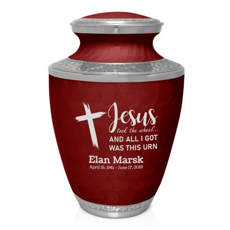 Jesus Took The Wheel Cremation Urn - Rose Red