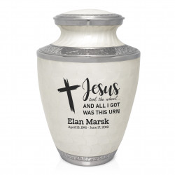 Jesus Took The Wheel Cremation Urn - Radiant White