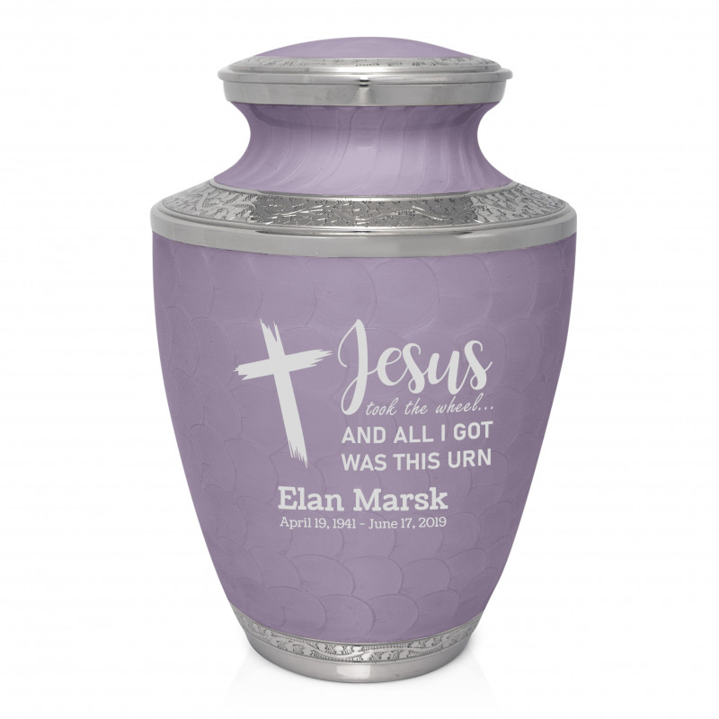 Jesus Took The Wheel Cremation Urn - Regal Purple