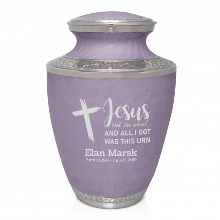 Jesus Took The Wheel Cremation Urn - Regal Purple