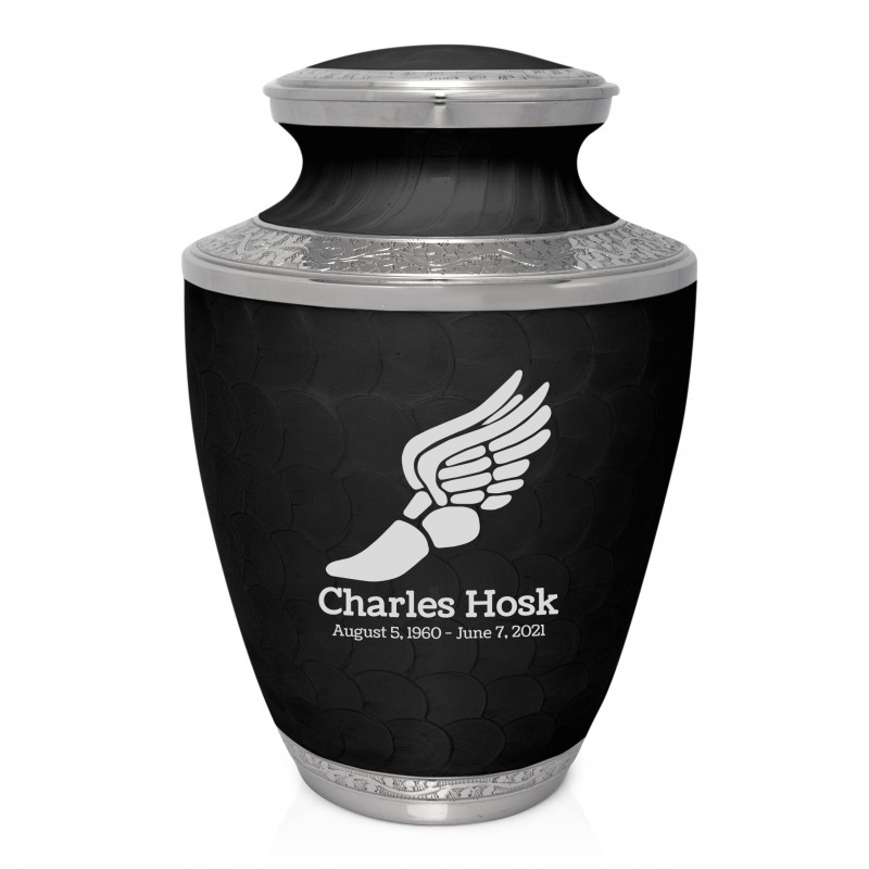 Running - Winged Foot Cremation Urn - Ebony Black
