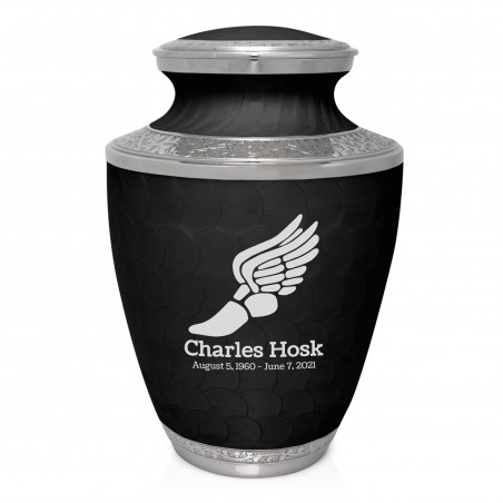 Running - Winged Foot Cremation Urn - Ebony Black