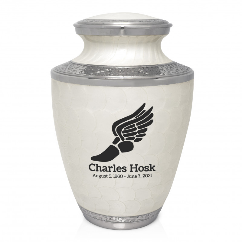Running - Winged Foot Cremation Urn - Radiant White