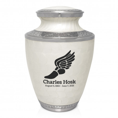 Running - Winged Foot Cremation Urn - Radiant White