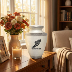 Running - Winged Foot Cremation Urn - Radiant White