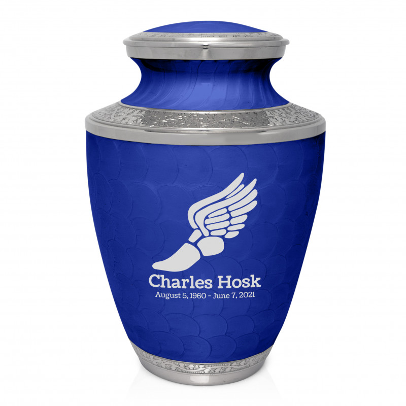 Running - Winged Foot Cremation Urn - Royal Blue