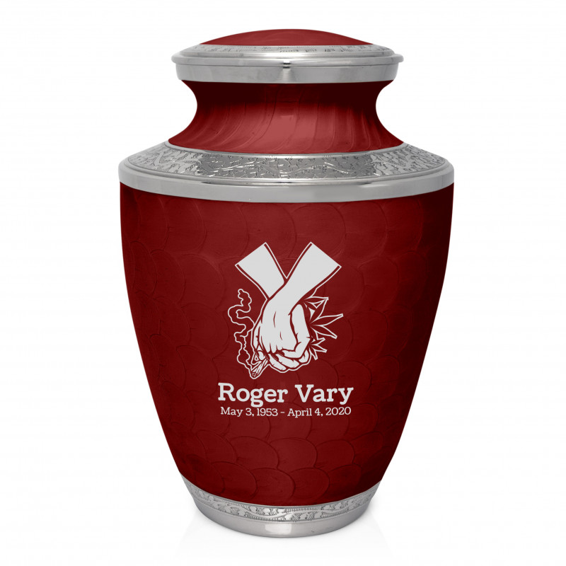 Marijuana Holding Hands Cremation Urn - Rose Red