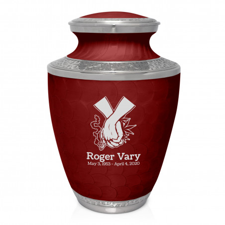 Marijuana Holding Hands Cremation Urn - Rose Red