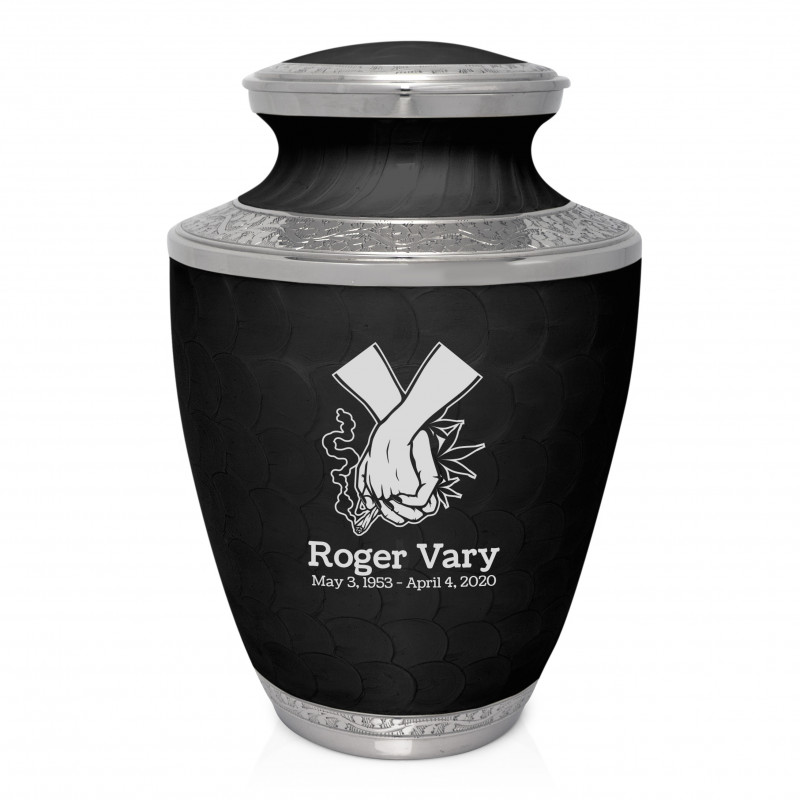 Marijuana Holding Hands Cremation Urn - Ebony Black