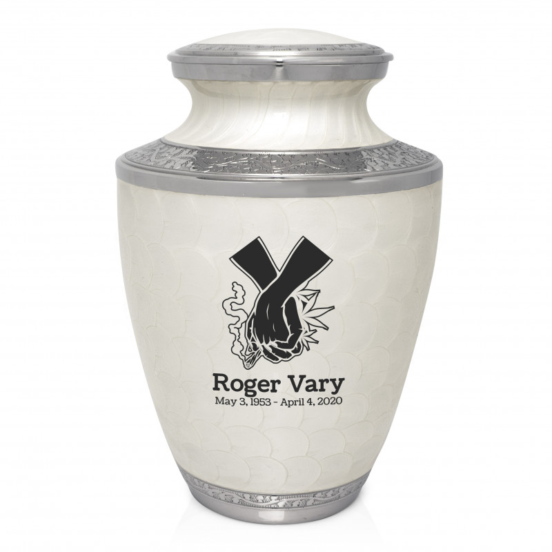 Marijuana Holding Hands Cremation Urn - Radiant White