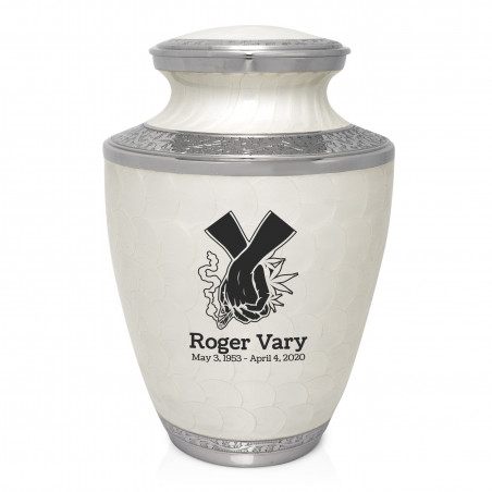 Marijuana Holding Hands Cremation Urn - Radiant White