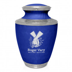 Marijuana Holding Hands Cremation Urn - Royal Blue