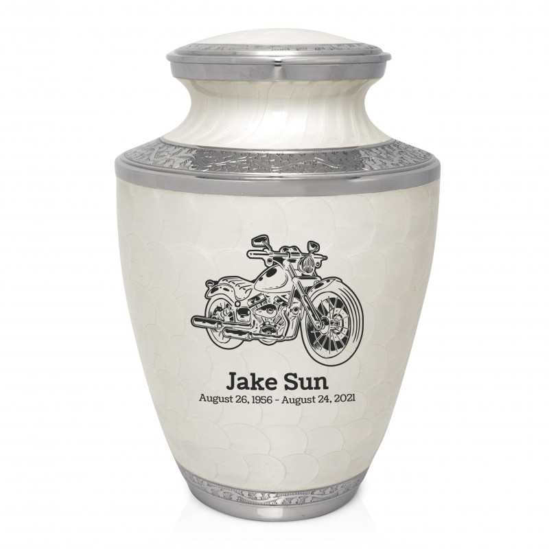 Motorcycle II Cremation Urn - Radiant White