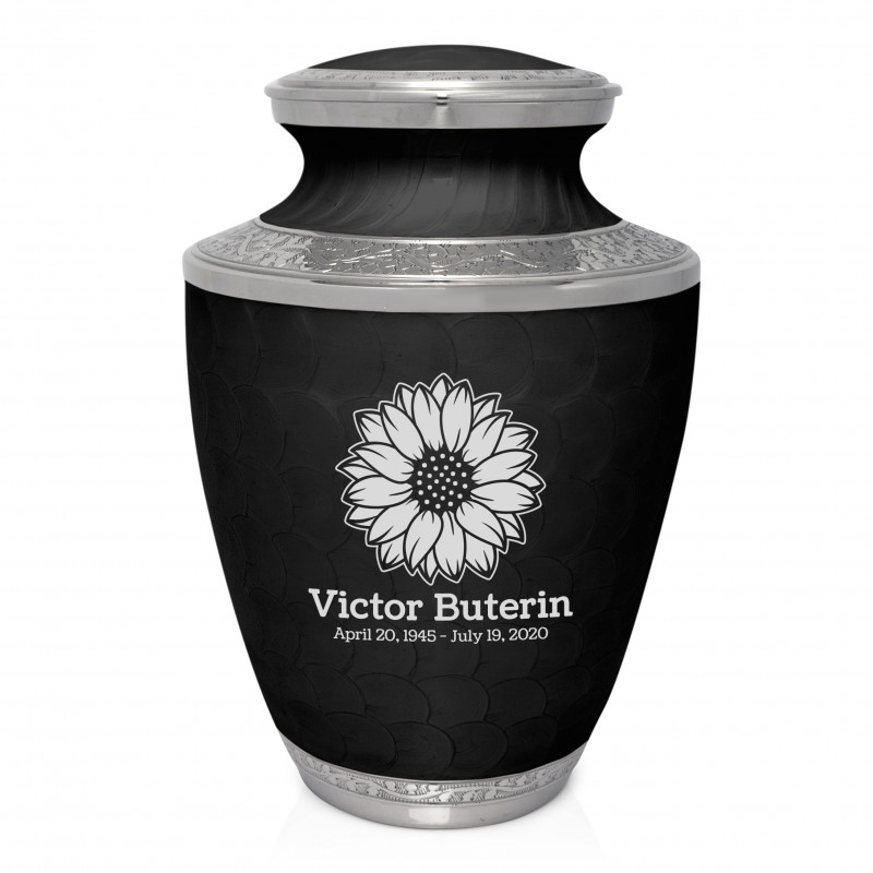 Sunflower Cremation Urn - Ebony Black