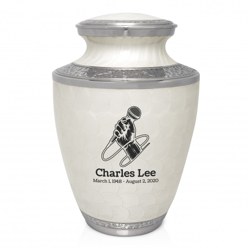 Microphone Hand Cremation Urn - Radiant White