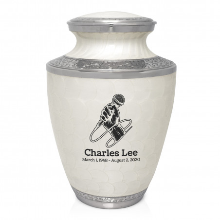 Microphone Hand Cremation Urn - Radiant White