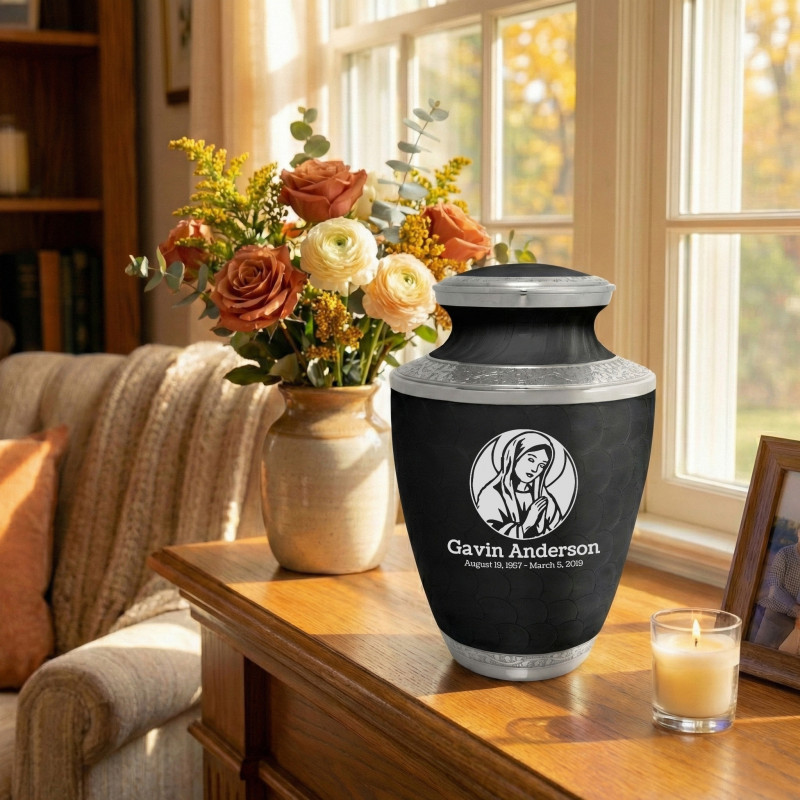 Virgin Mary Cremation Urn - Ebony Black