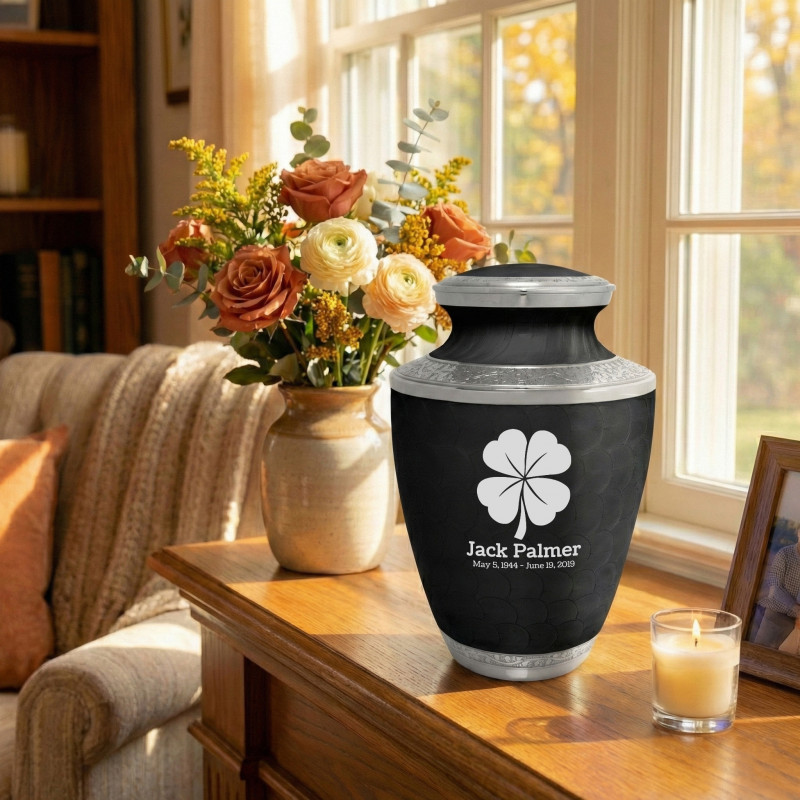 4 Leaf Clover Cremation Urn - Ebony Black
