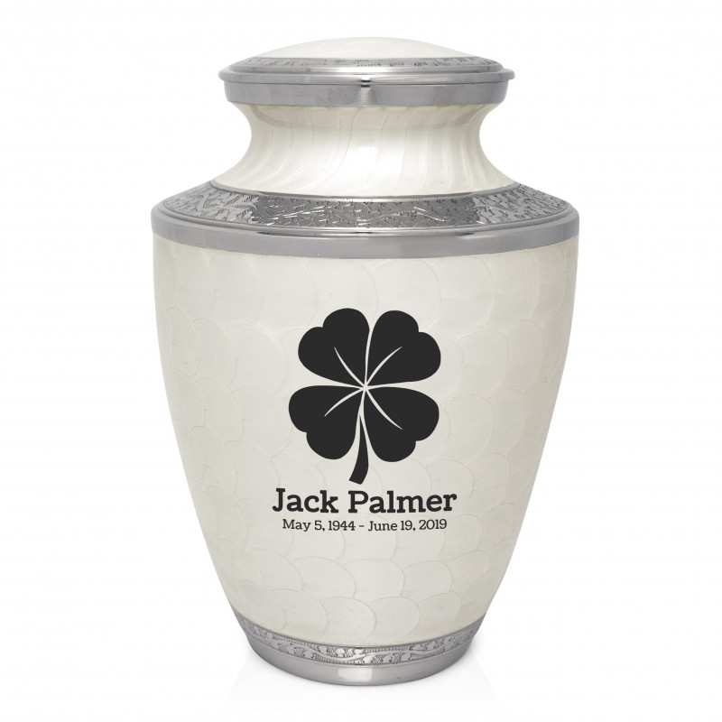 4 Leaf Clover Cremation Urn - Radiant White