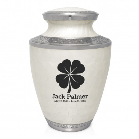 4 Leaf Clover Cremation Urn - Radiant White