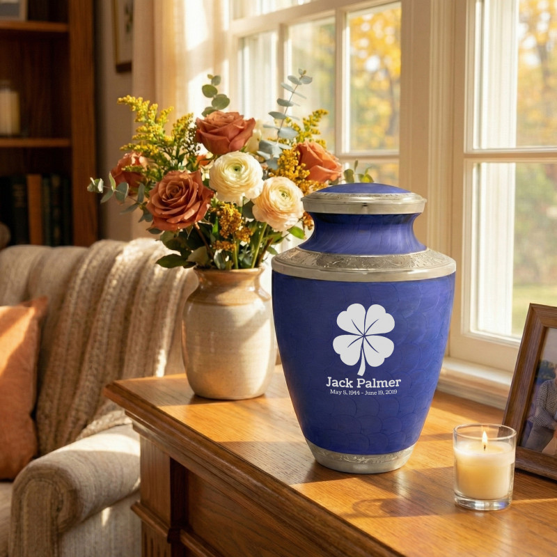 4 Leaf Clover Cremation Urn - Royal Blue