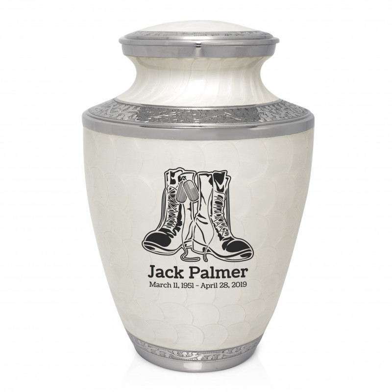 Veteran Combat Boots Cremation Urn - Radiant White