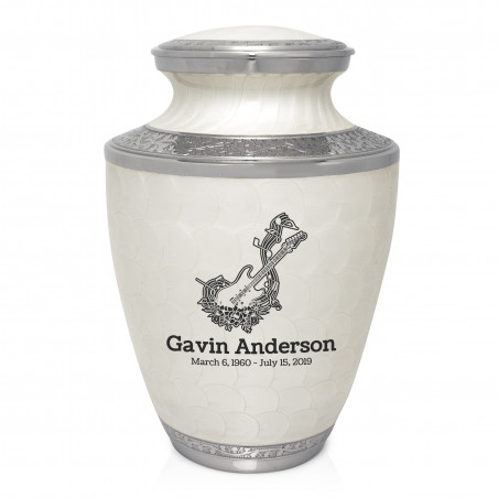 Flowered Electric Guitar Cremation Urn - Radiant White