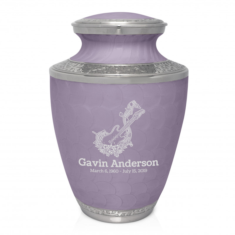 Flowered Electric Guitar Cremation Urn - Regal Purple