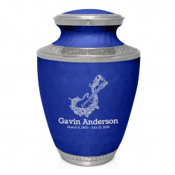 Flowered Electric Guitar Cremation Urn - Royal Blue