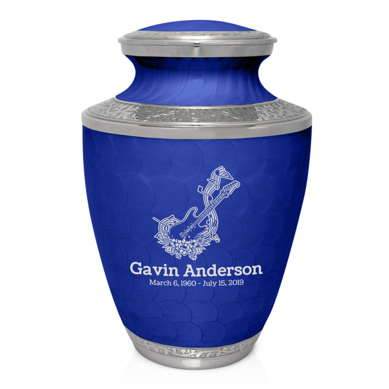 Flowered Electric Guitar Cremation Urn - Royal Blue
