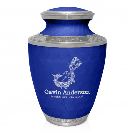 Flowered Electric Guitar Cremation Urn - Royal Blue