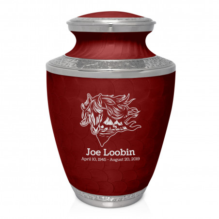 Running Horses Cremation Urn - Rose Red