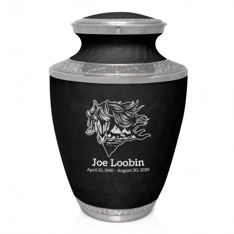 Running Horses Cremation Urn - Ebony Black