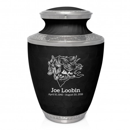 Running Horses Cremation Urn - Ebony Black