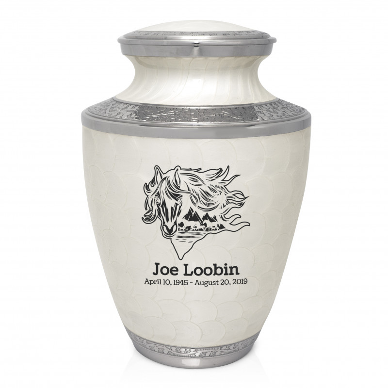 Running Horses Cremation Urn - Radiant White