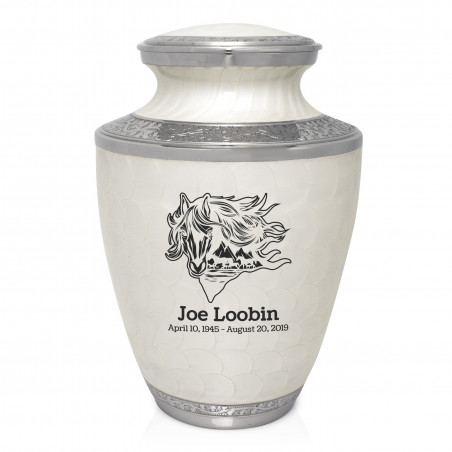 Running Horses Cremation Urn - Radiant White