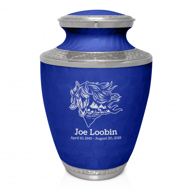 Running Horses Cremation Urn - Royal Blue