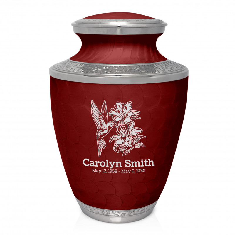 Hummingbird Flowers Cremation Urn - Rose Red