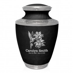 Hummingbird Flowers Cremation Urn - Ebony Black
