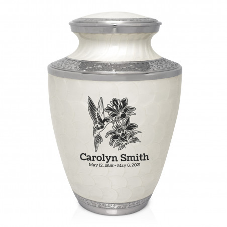Hummingbird Flowers Cremation Urn - Radiant White