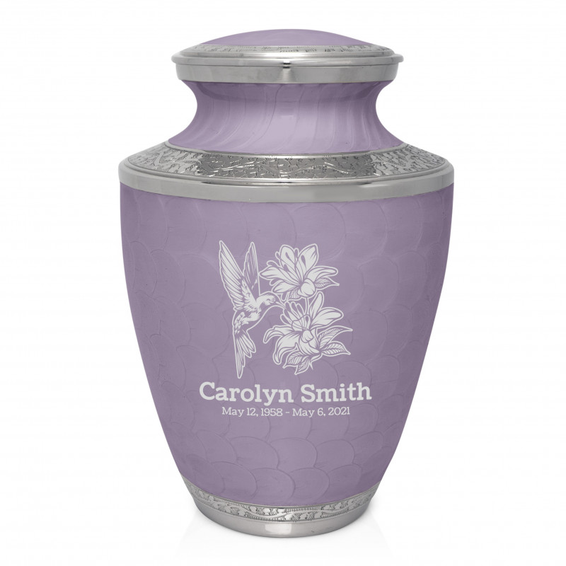 Hummingbird Flowers Cremation Urn - Regal Purple