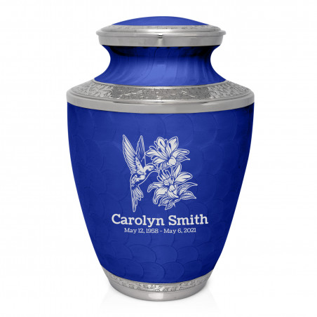 Hummingbird Flowers Cremation Urn - Royal Blue