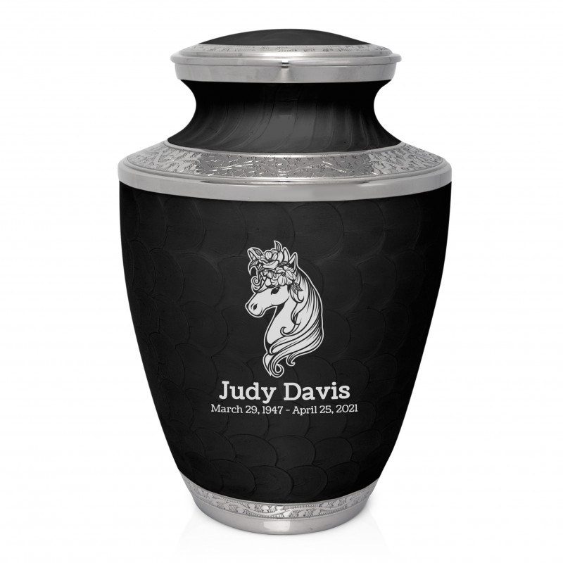 Floral Unicorn Cremation Urn - Ebony Black