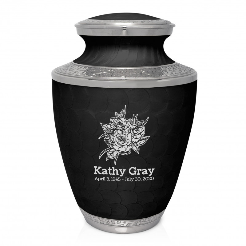 Rose Buds Cremation Urn - Ebony Black