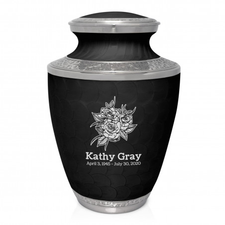 Rose Buds Cremation Urn - Ebony Black