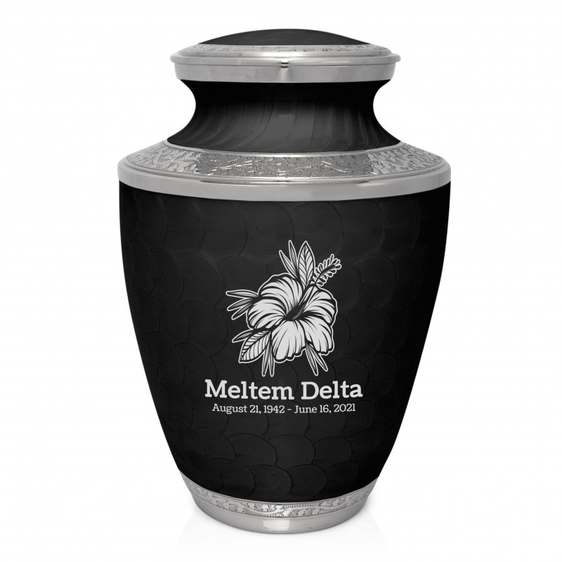 Hibiscus Flower Cremation Urn - Ebony Black